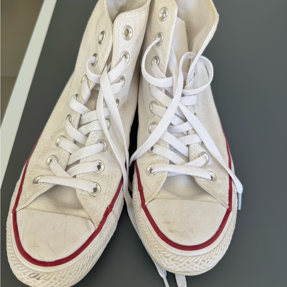 White canvas converse high top sneakers